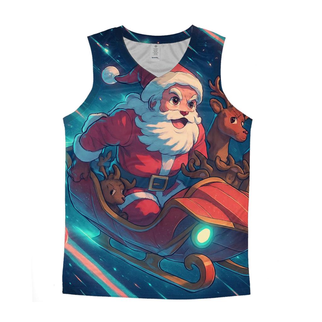 Galactic Sleigh Captain Santa graphic print tank tops