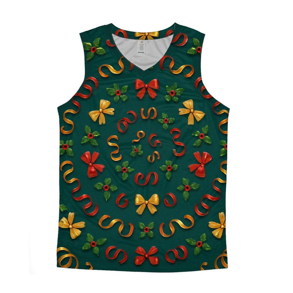 Holiday Ribbon Concentric Array On Dark Teal trendy fitted tank tops