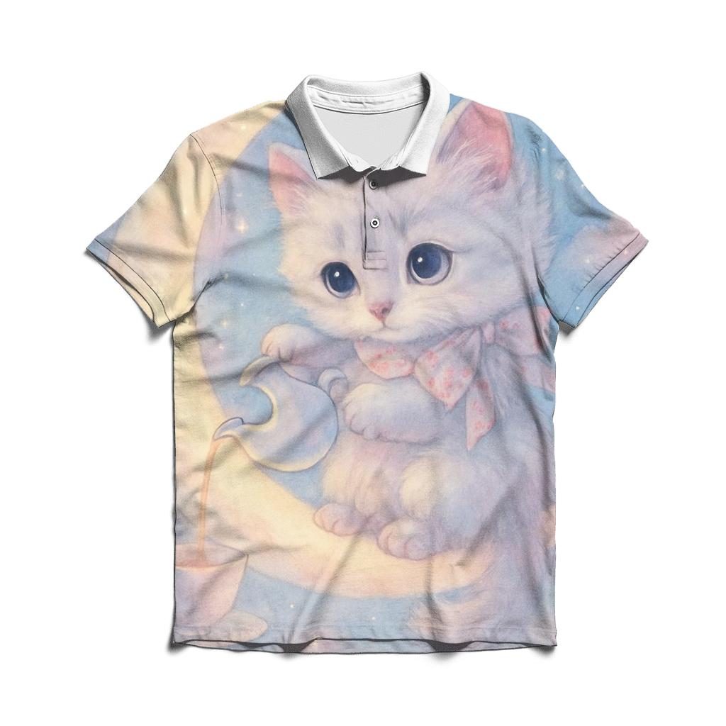Moonlit Tea Kitten stylish collar polo tees