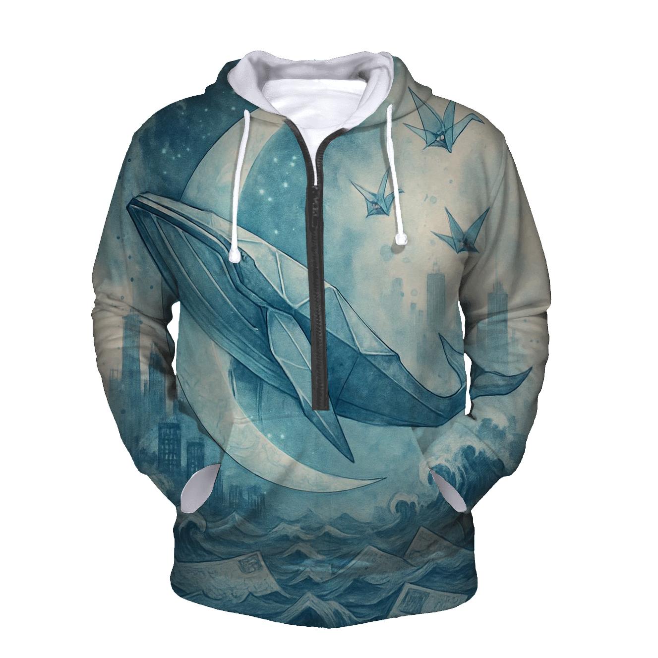 Midnight Origami Whale printed hoodies