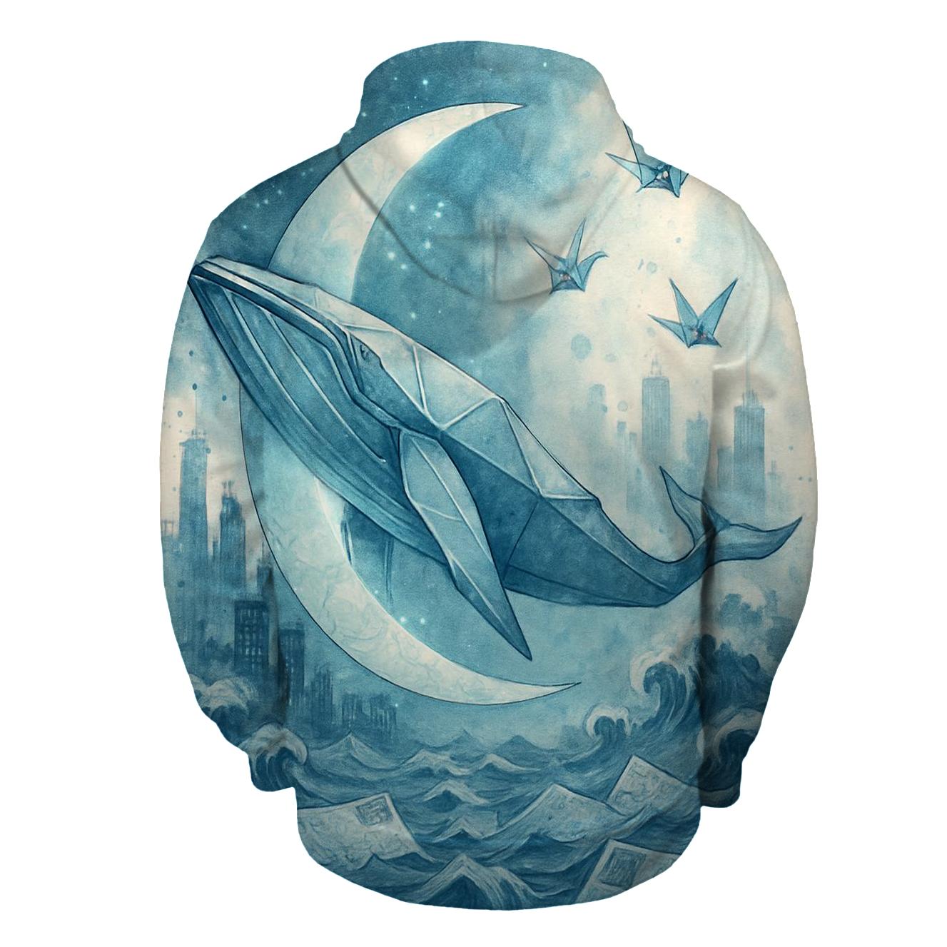 Midnight Origami Whale printed hoodies