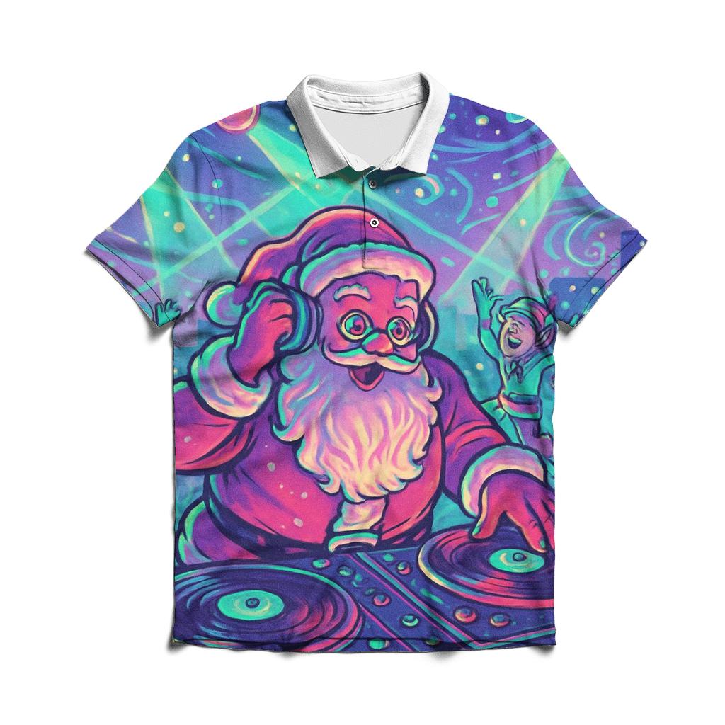 Santa DJ Midnight Carol branded logo polo shirts