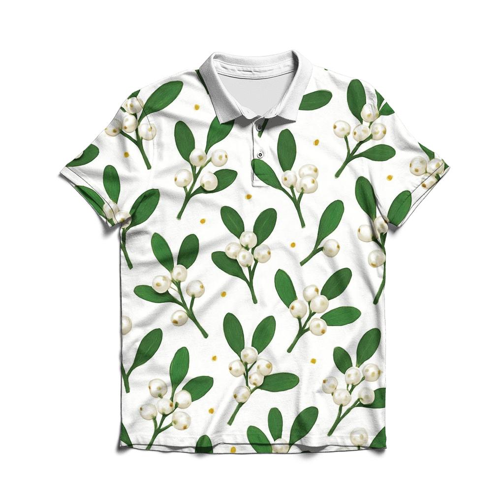 Mistletoe Scatter On White Background branded logo polo shirts