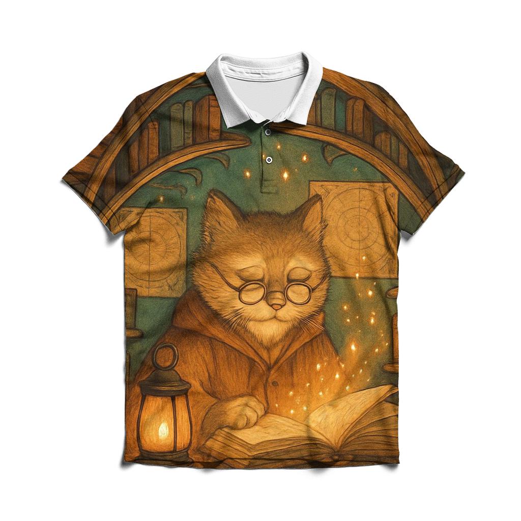 Library Lantern Cat casual sports polo shirts