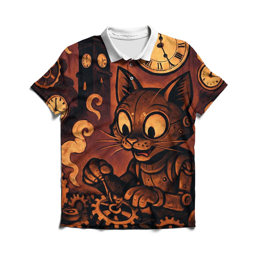 Clockwork Alley Mechanicat embroidered polo tops