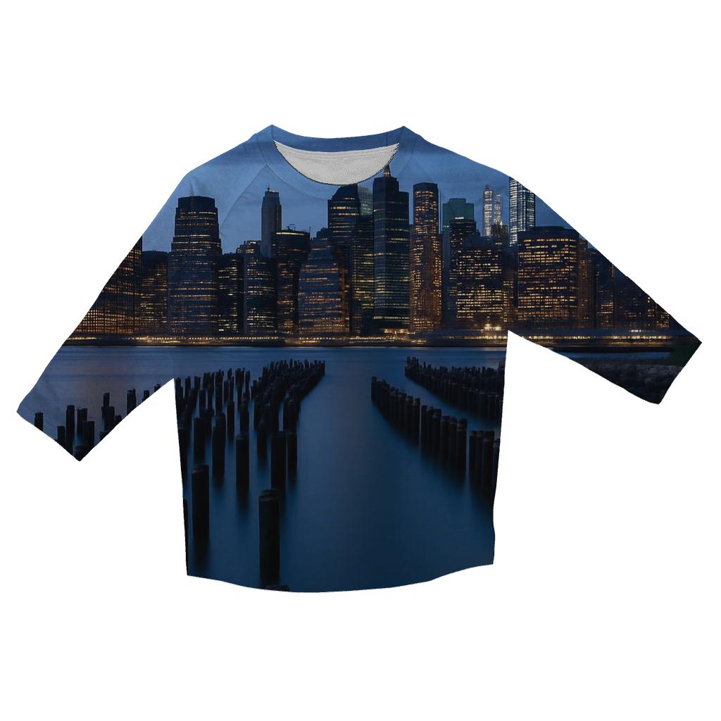 Blue Hour Reflections Over The East River casual three quarter sleeve shirts