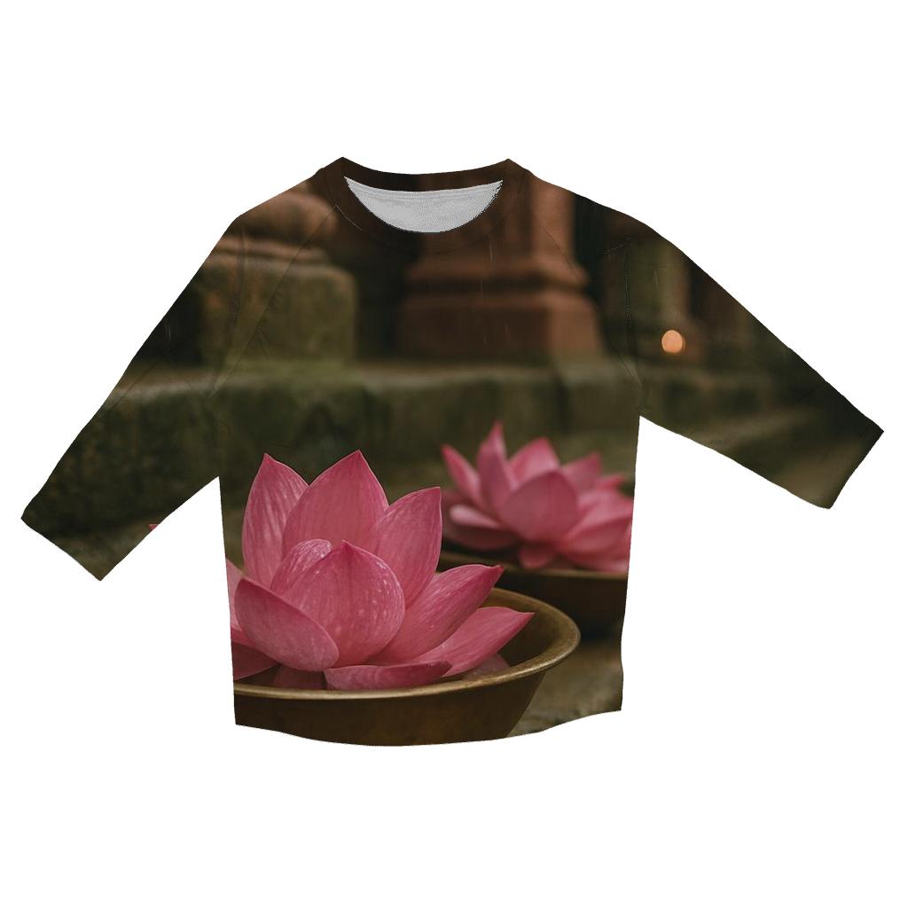 Monsoon Lotus On Temple Step personalized 3/4 sleeve tees