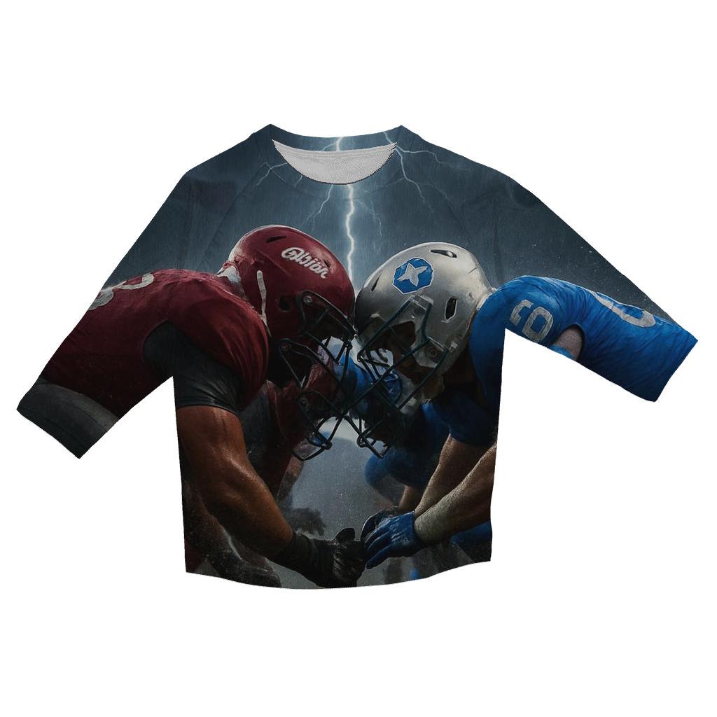 Thunderstorm At The Braves And Cubs Goal Line printed three quarter sleeve shirts