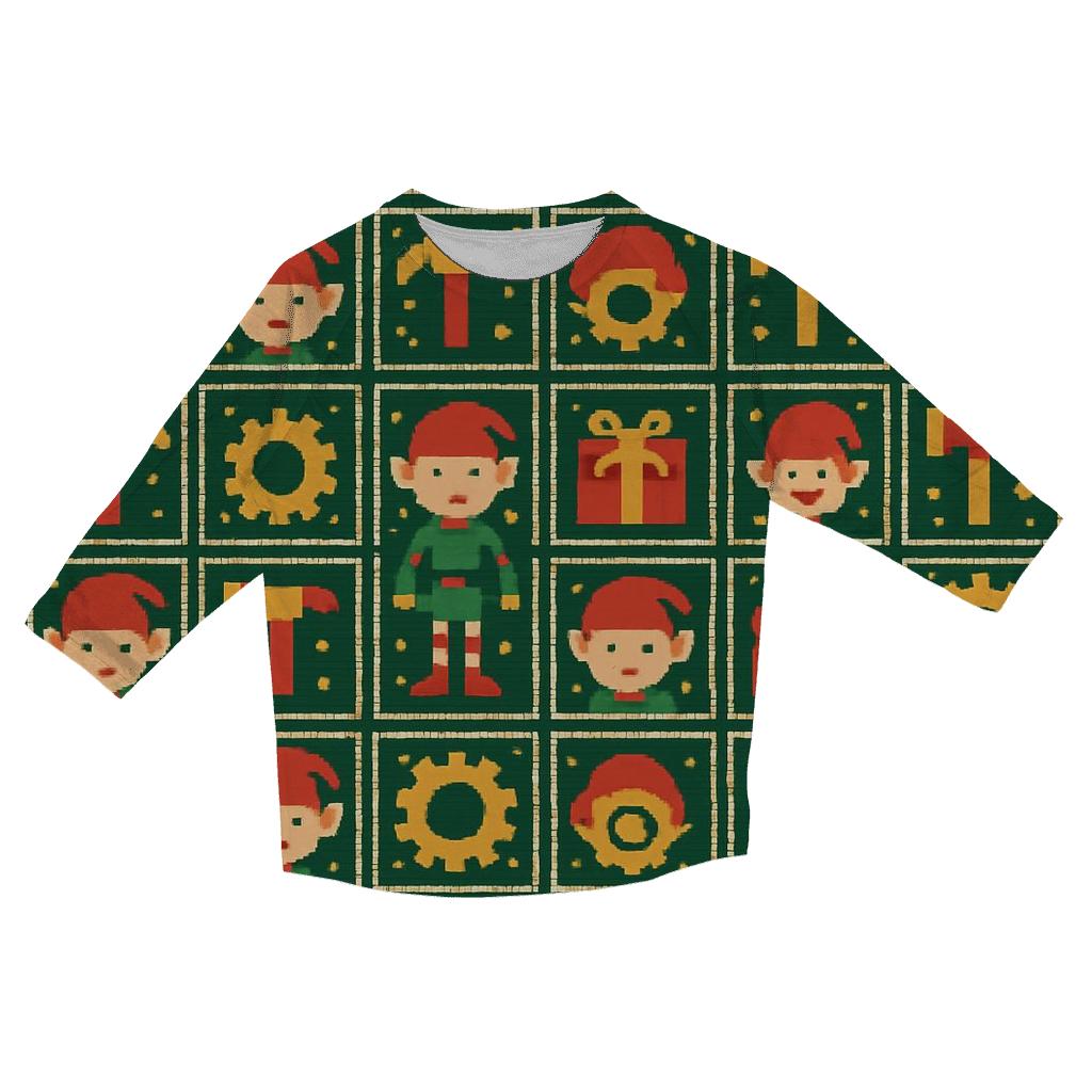 Elves Workshop Gear Grid Design fashion 3/4 sleeve shirts