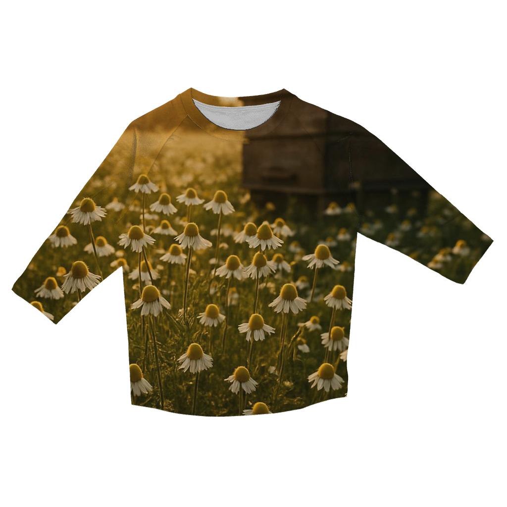 Sunlit Field Of Chamomile Beside Old Apiary stylish quarter sleeve tops