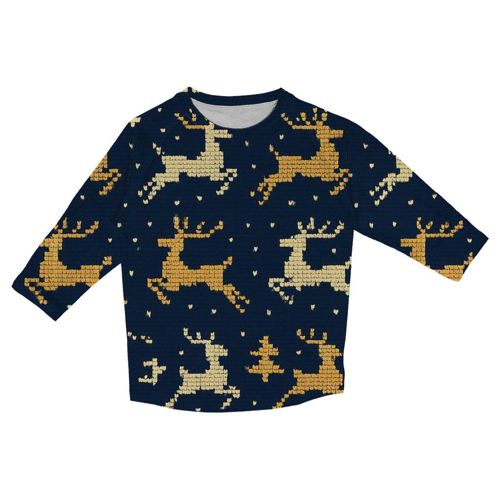 Midnight Reindeer Skyline Bands Design designer 3/4 sleeve blouses