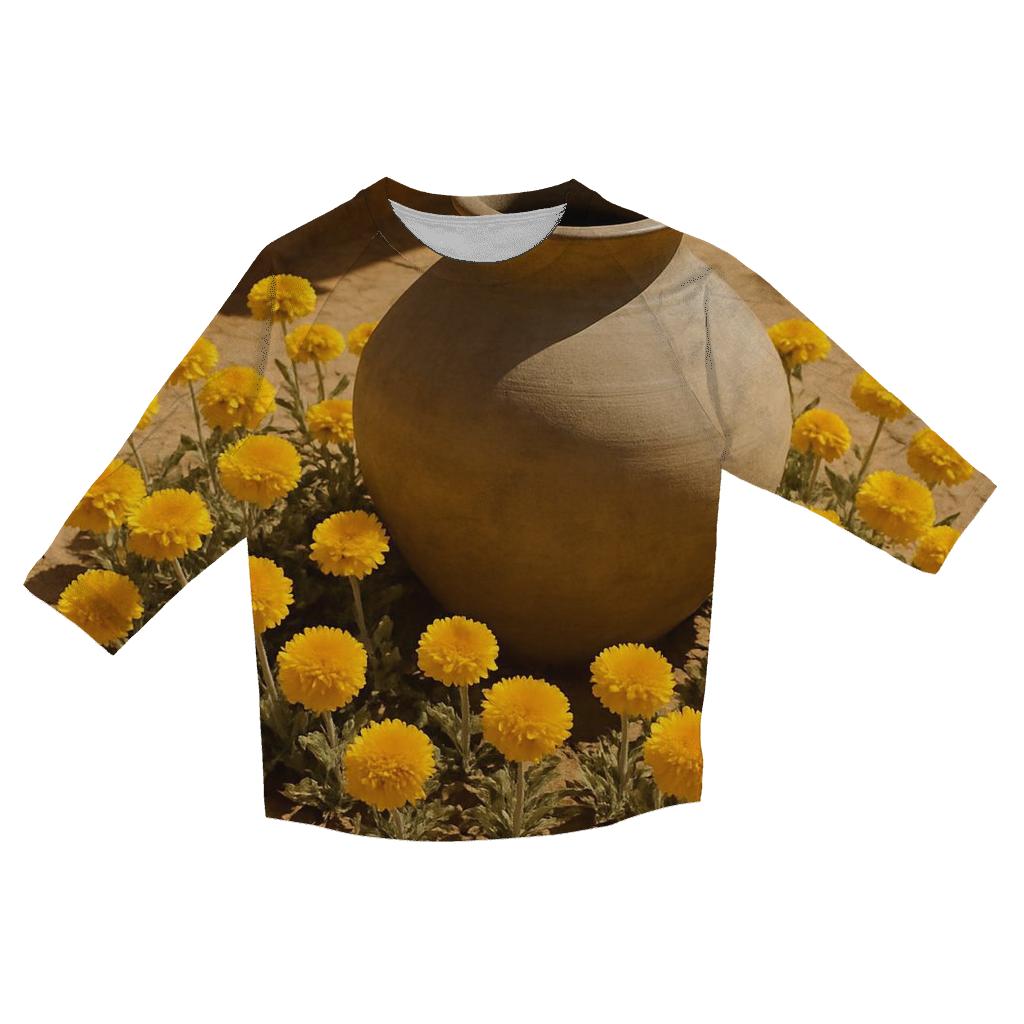 Desert Marigolds Around Clay Water Jar stylish quarter sleeve tops
