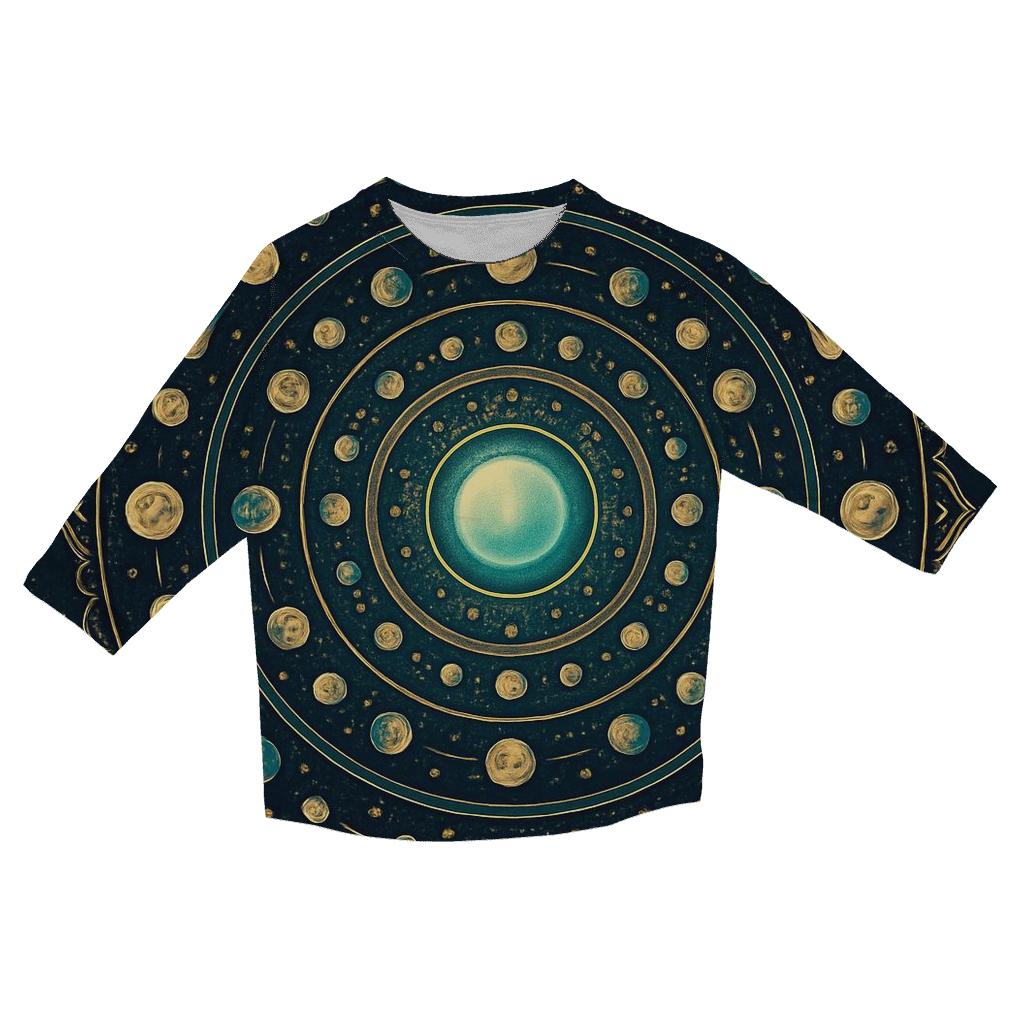 Luminous Planetary Mandala casual three quarter sleeve shirts
