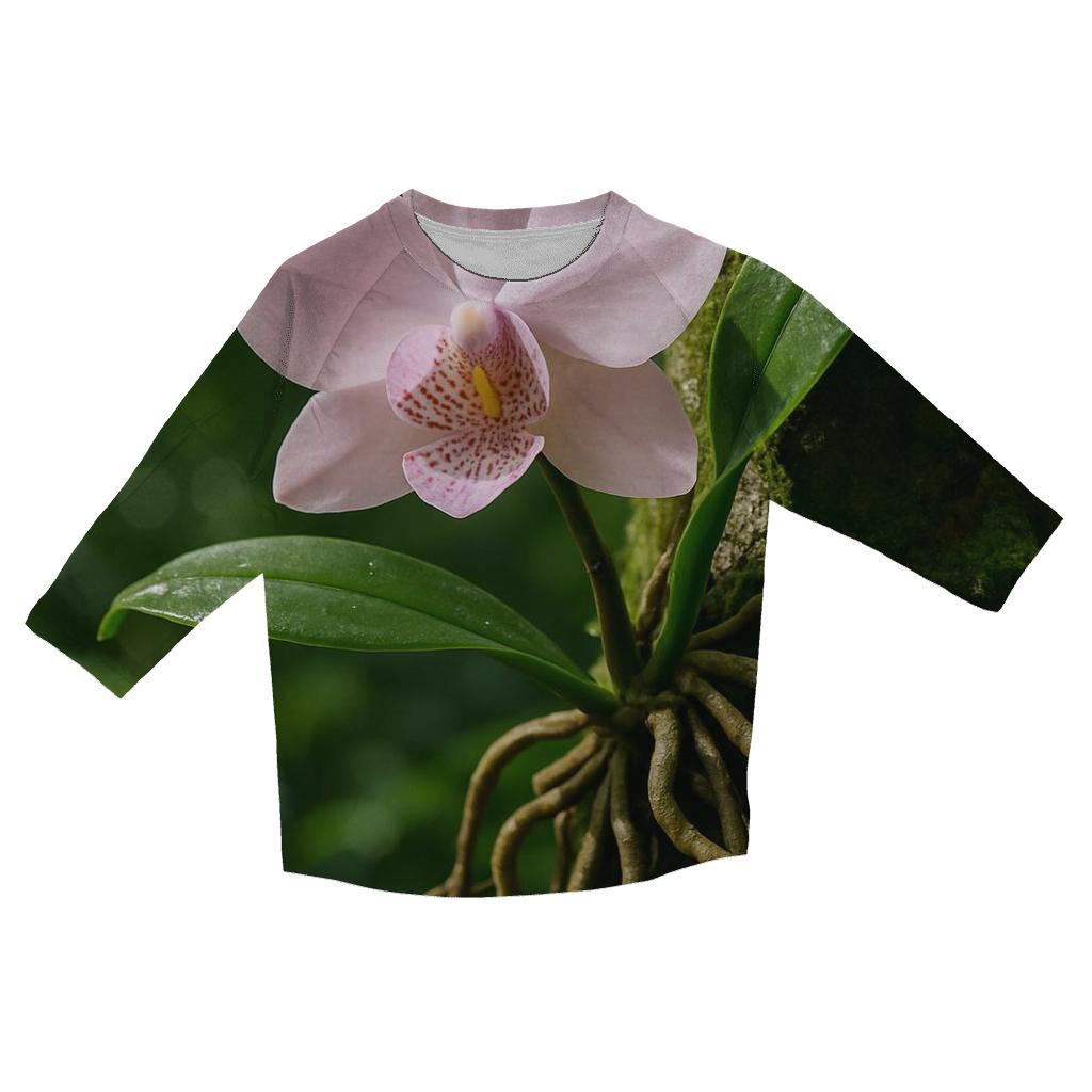 Wild Orchid On Rainforest Tree Trunk printed three quarter sleeve shirts