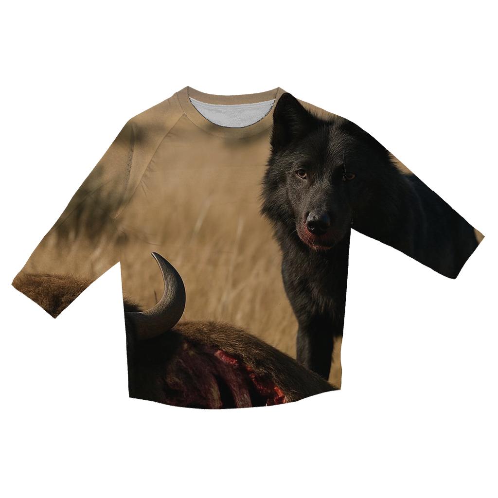 Black Wolf On Prairie Bison Carcass casual three quarter sleeve shirts