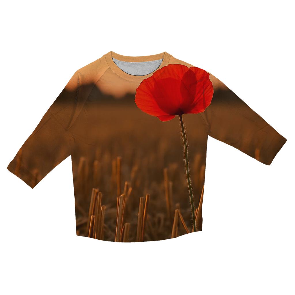 Poppy Remnant In Harvested Wheat Field casual three quarter sleeve shirts