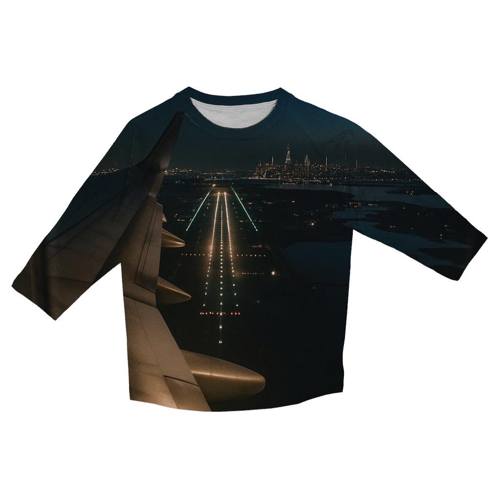 Night Landing Over Jamaica Bay Toward Manhattan custom 3/4 sleeve shirts