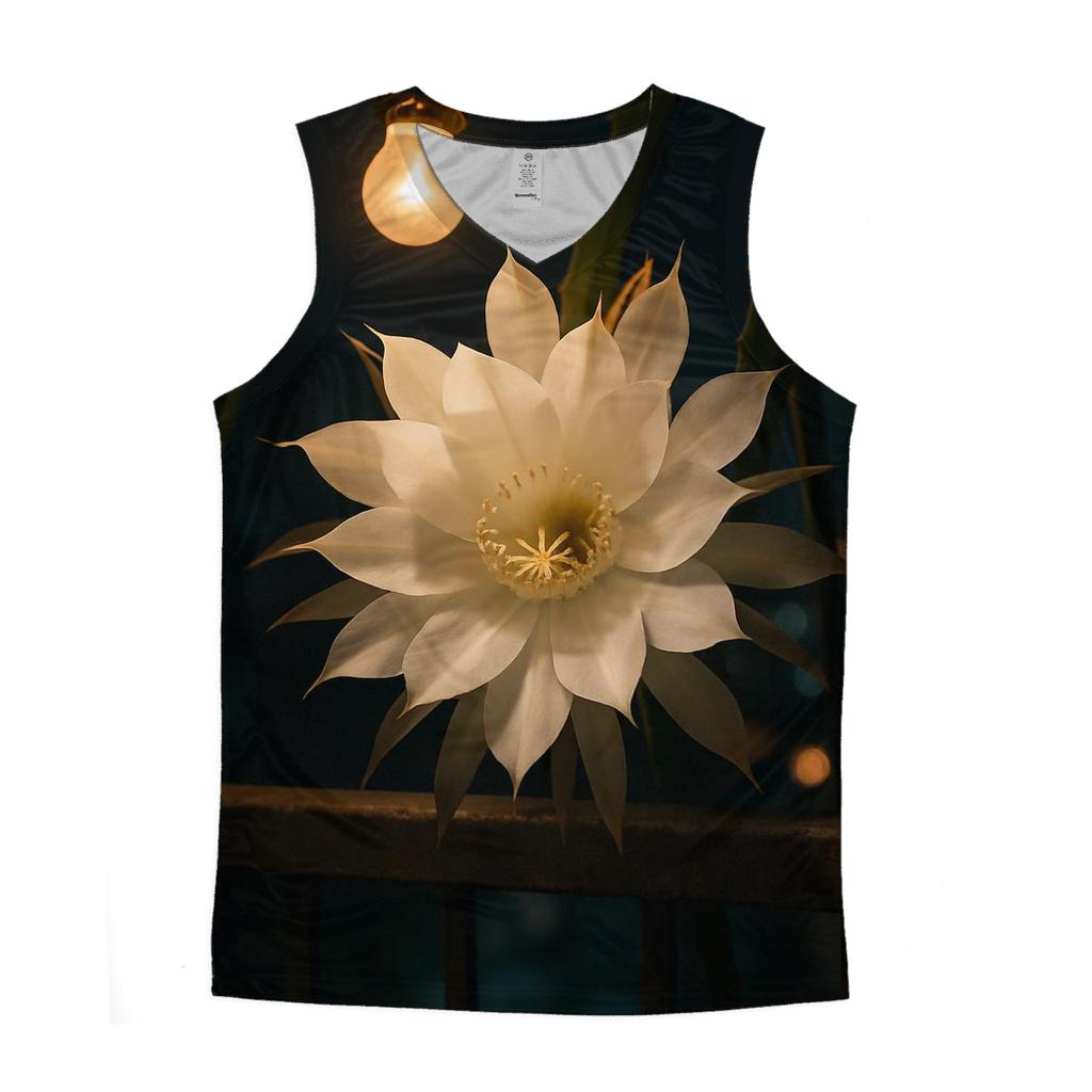 Night Blooming Cereus On Concrete Balcony trendy fitted tank tops