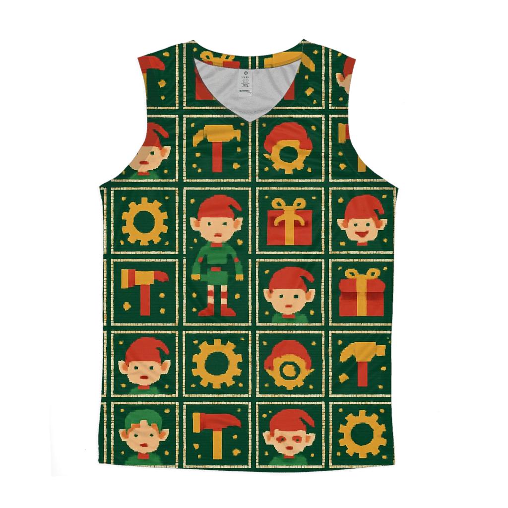 Elves Workshop Gear Grid Design graphic print tank tops