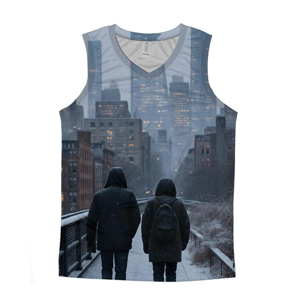 Snow Flurries Over Midtown From The High Line graphic print tank tops