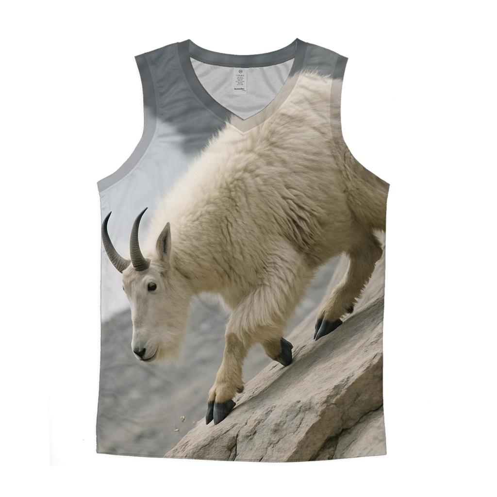 Snowfield Bound Mountain Goat graphic print tank tops