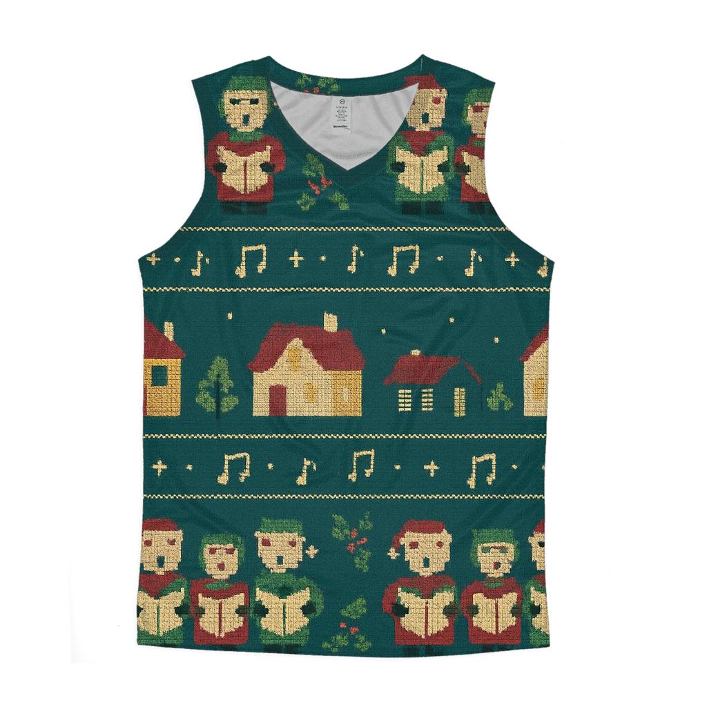 Festive Carolers Village Panel Design cotton sleeveless tops