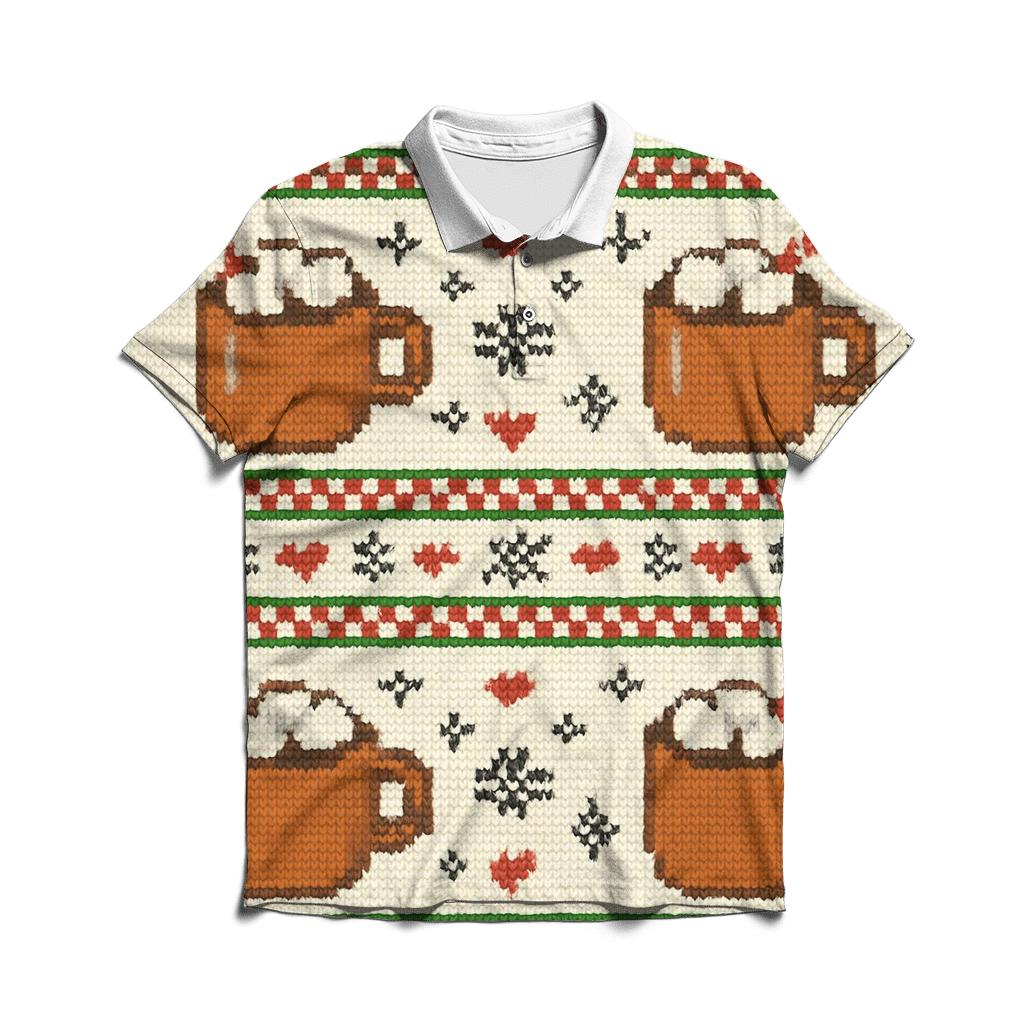 Hot Cocoa Mug Stripe Mashup Design designer slim fit polos