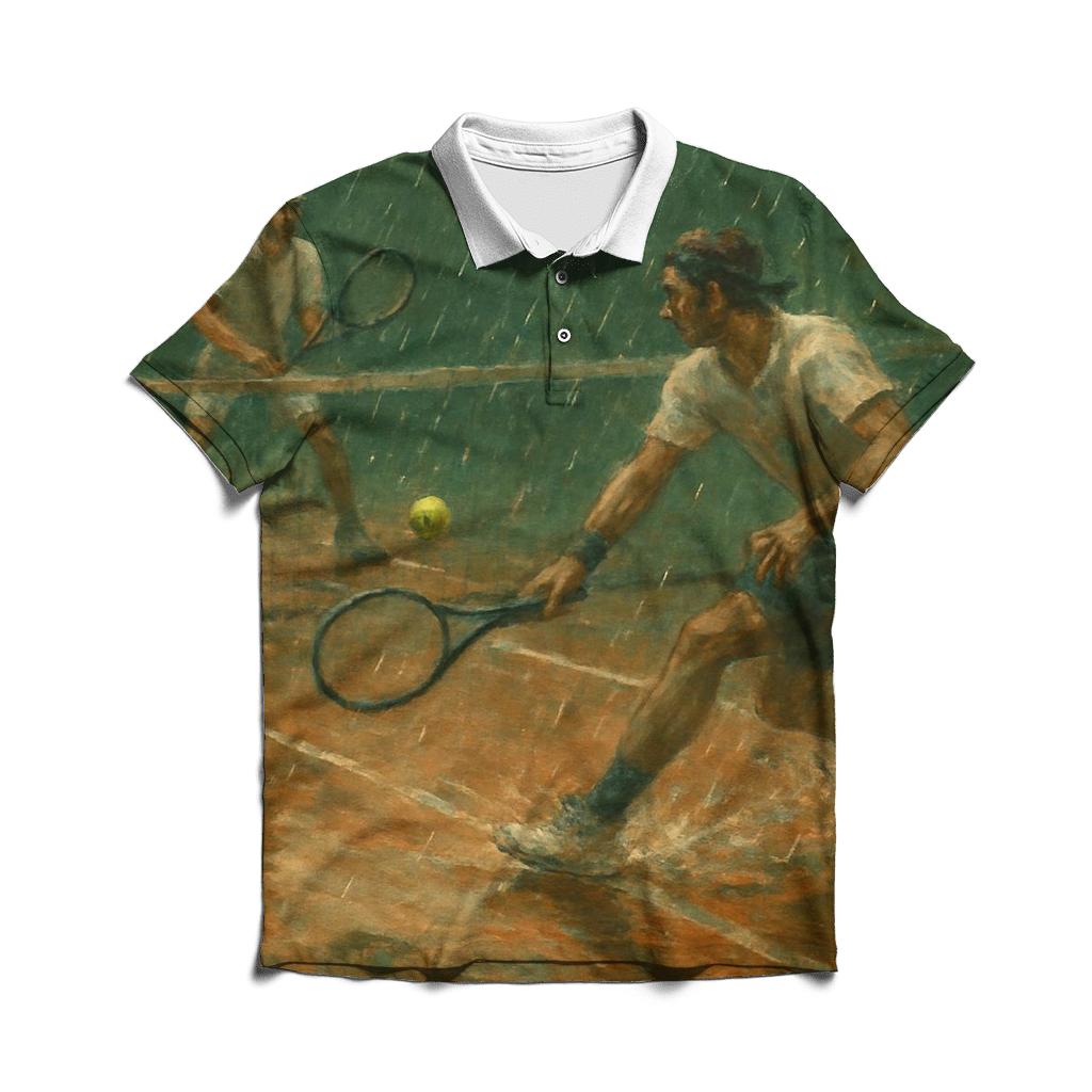 Rainy Day Tennis Rally branded logo polo shirts