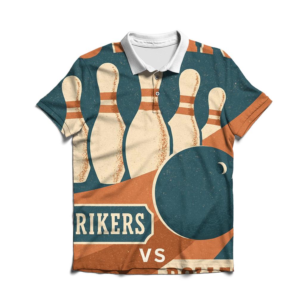 Retro Bowling Alley League Poster premium cotton polo shirts