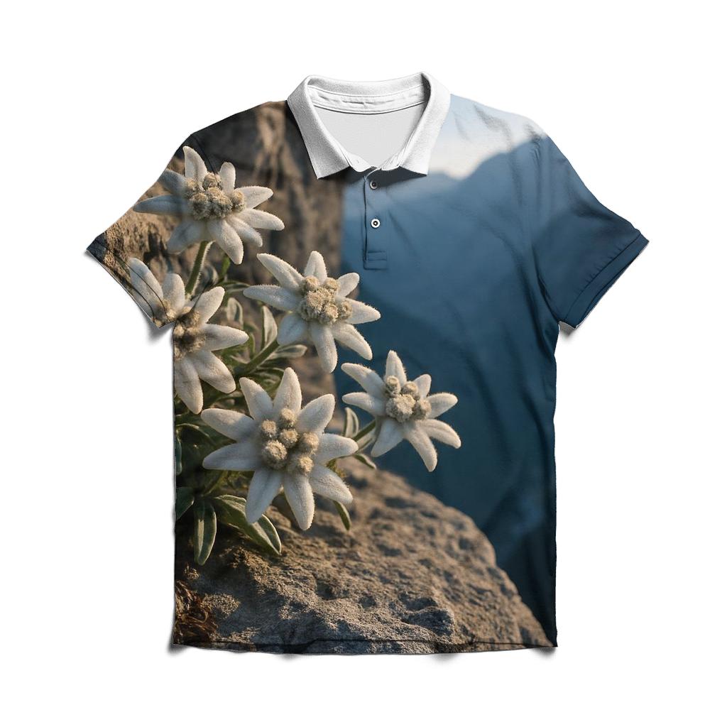 Alpine Edelweiss On Rocky Ledge personalized polo shirts