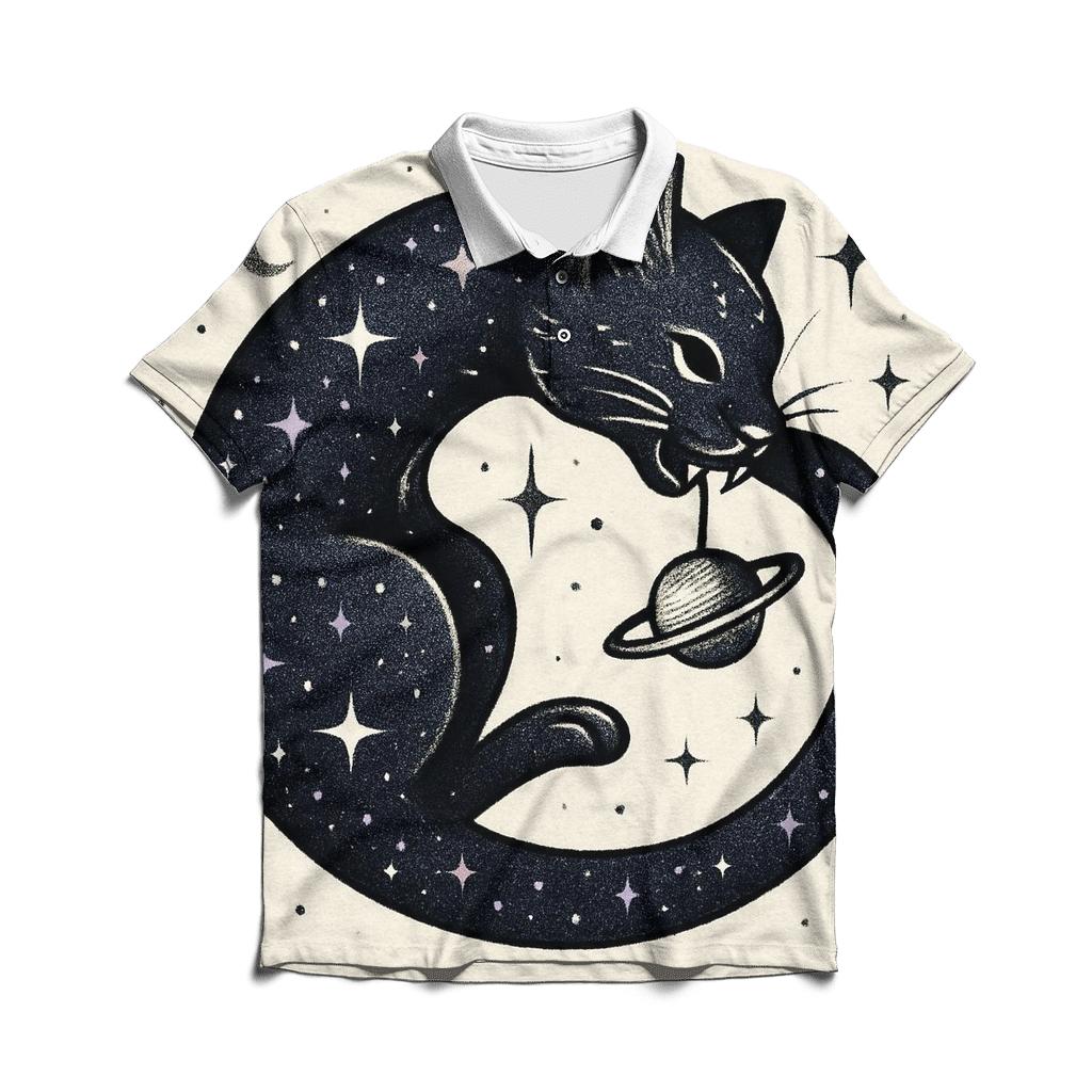 Playful Cosmic Cat Ouroboros premium cotton polo shirts