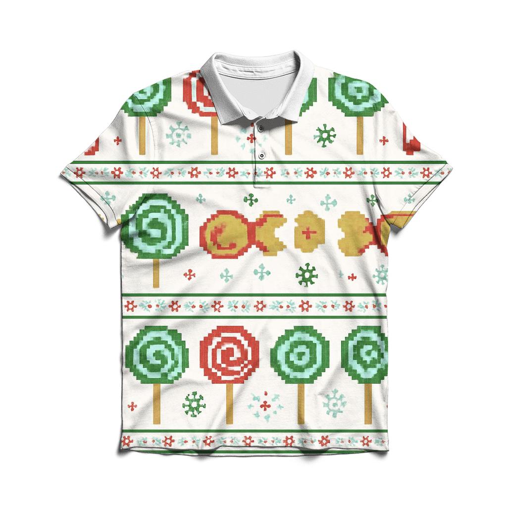 North Pole Candy Factory Stripe Design branded logo polo shirts