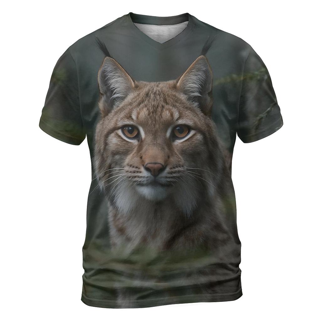 Forest Gaze Eurasian Lynx vibrant all-over design tees
