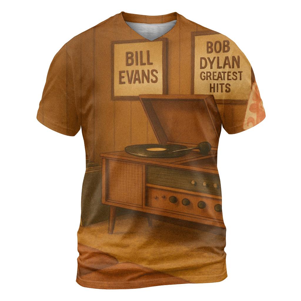 Retro Vinyl Listening Lounge Scene personalized full print shirts