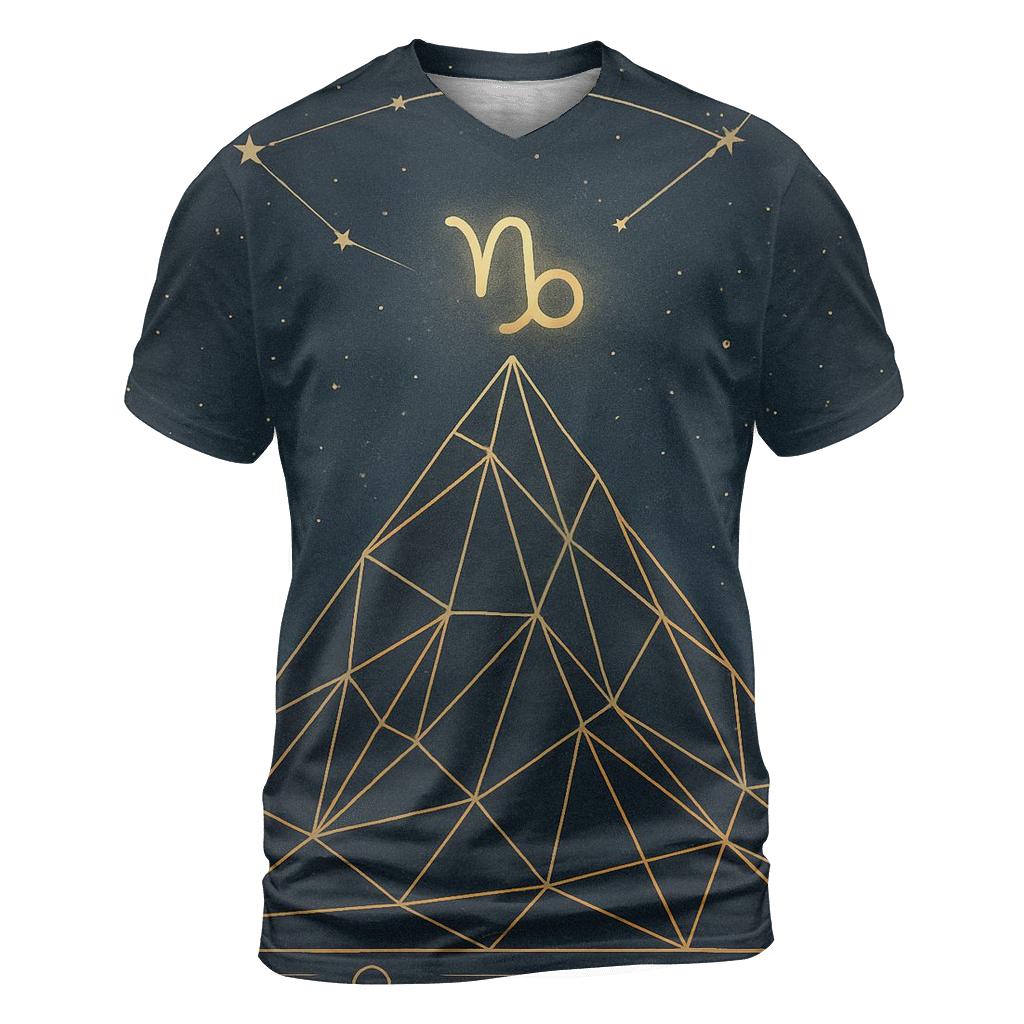 Capricorn Celestial Mountain Grid artistic all-over print tops