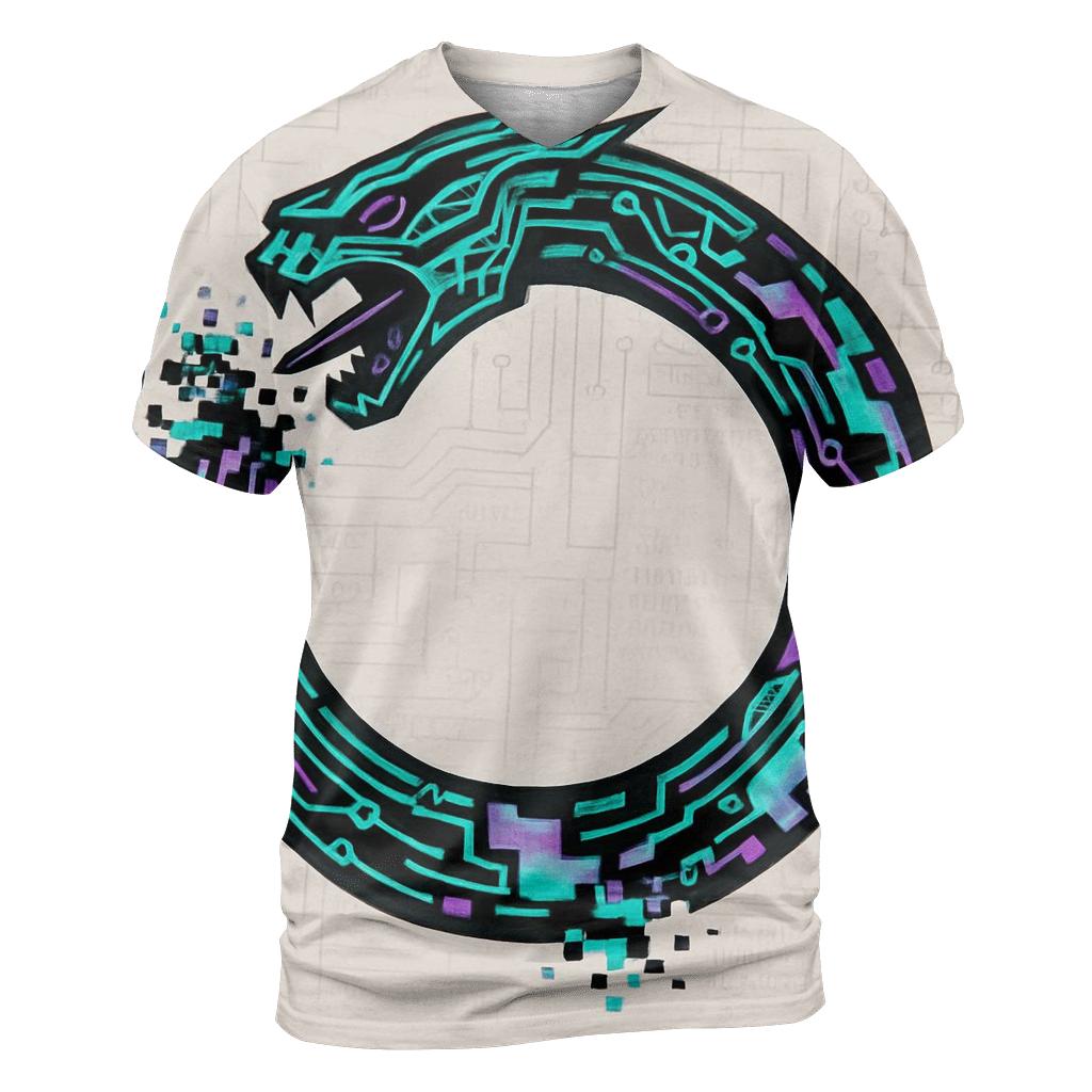 Digital Glitch Ouroboros Circuit custom all-over print shirts