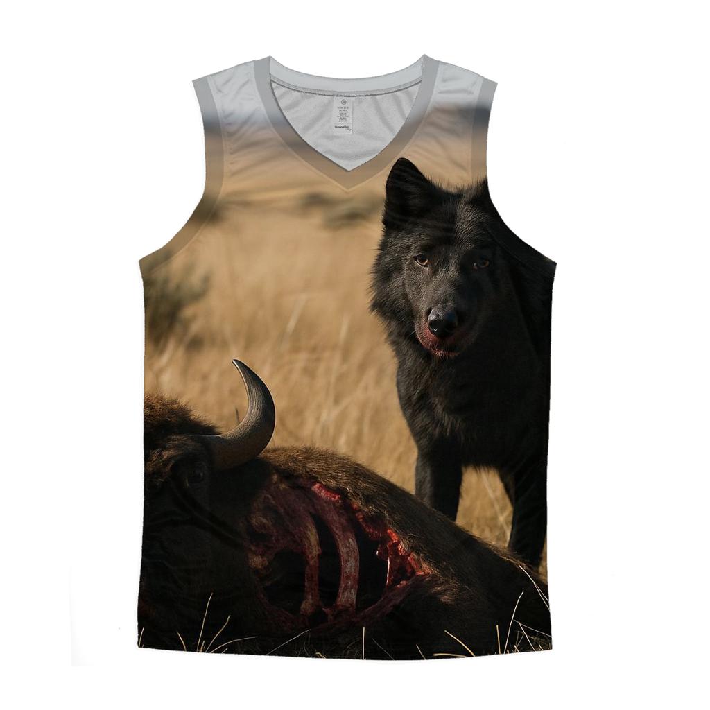 Black Wolf On Prairie Bison Carcass casual summer tank tops