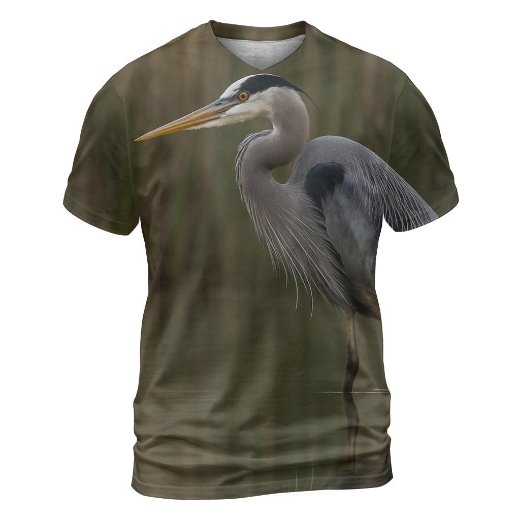 Reed Line Great Blue Heron artistic all-over print tops