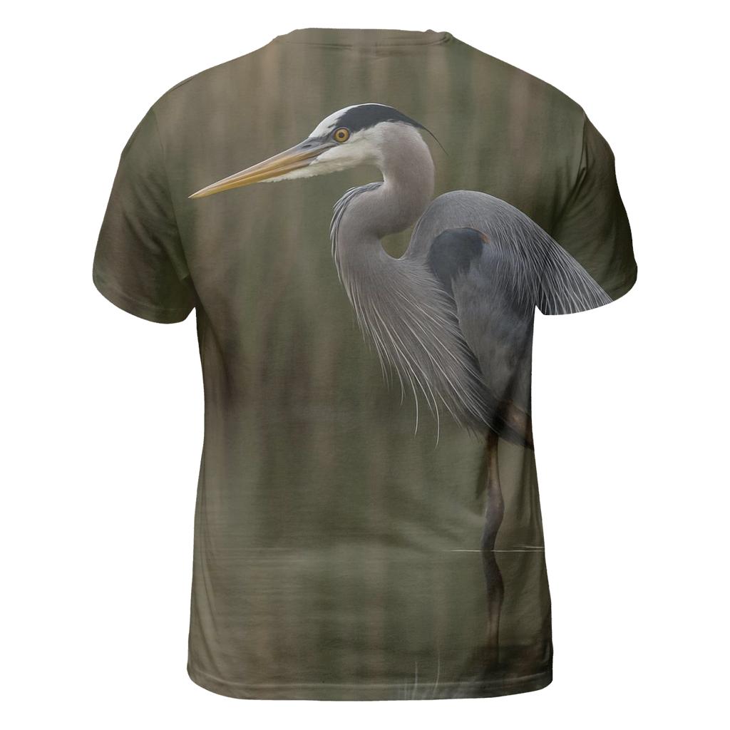 Reed Line Great Blue Heron artistic all-over print tops