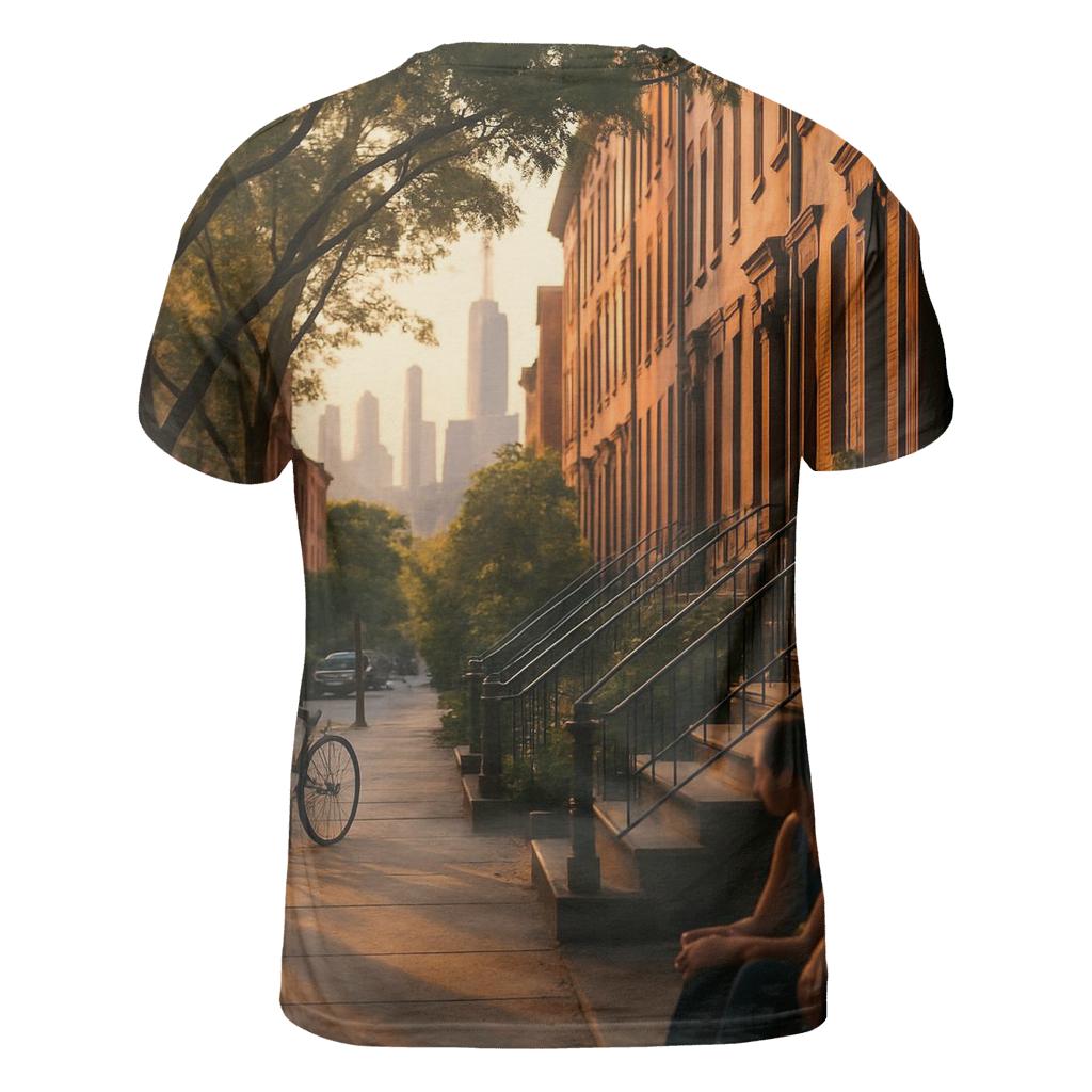 Brooklyn Brownstone Block With Distant Skyline trendy printed shirt styles