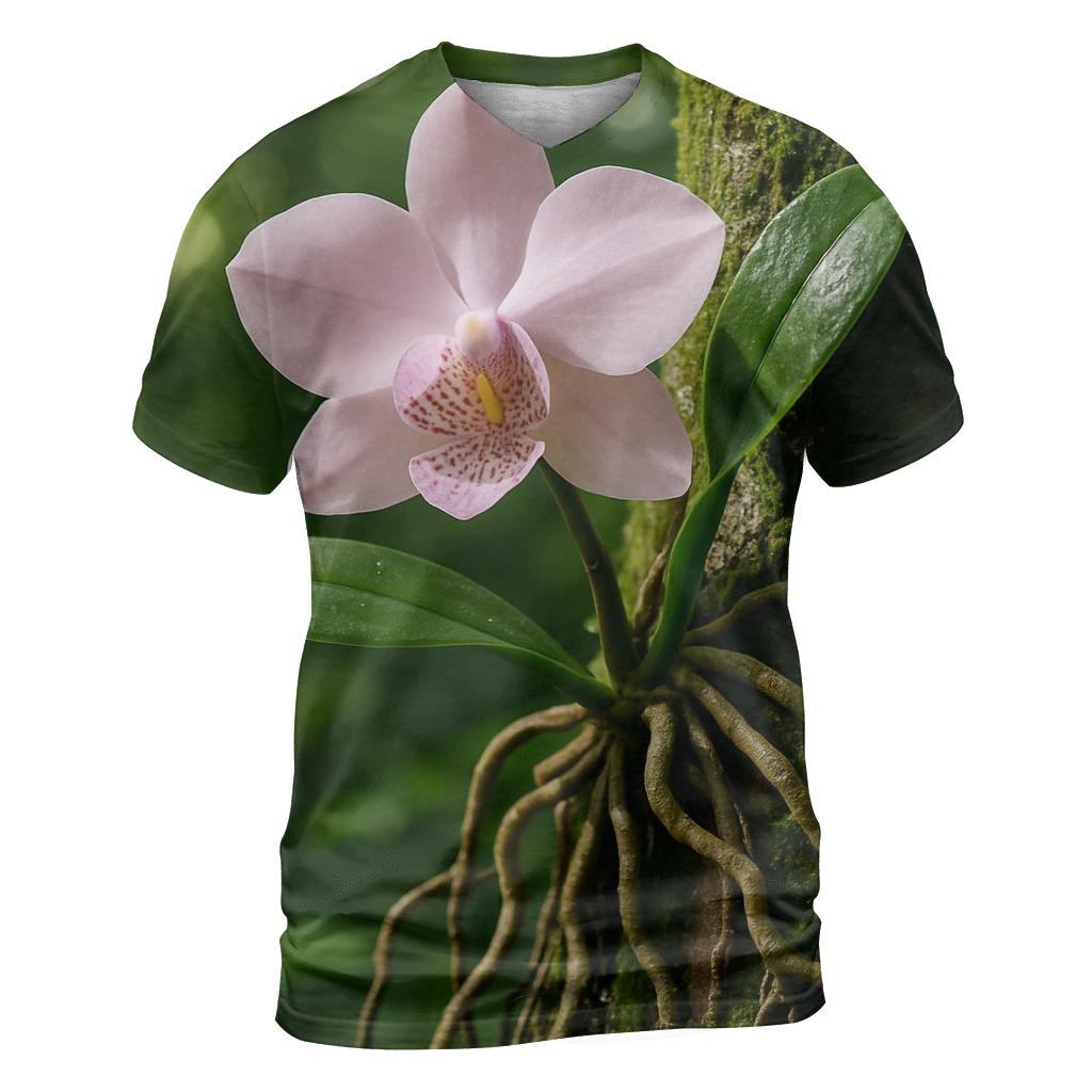 Wild Orchid On Rainforest Tree Trunk creative print fashion shirts
