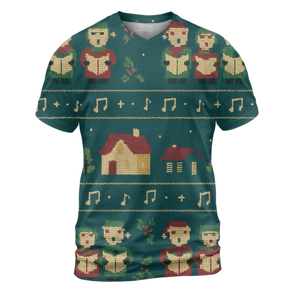 Festive Carolers Village Panel Design creative print fashion shirts