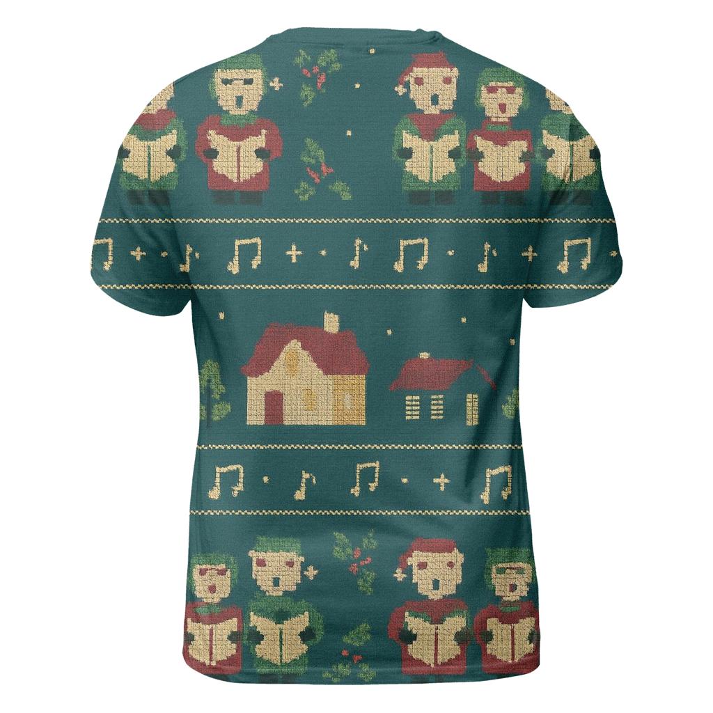 Festive Carolers Village Panel Design creative print fashion shirts