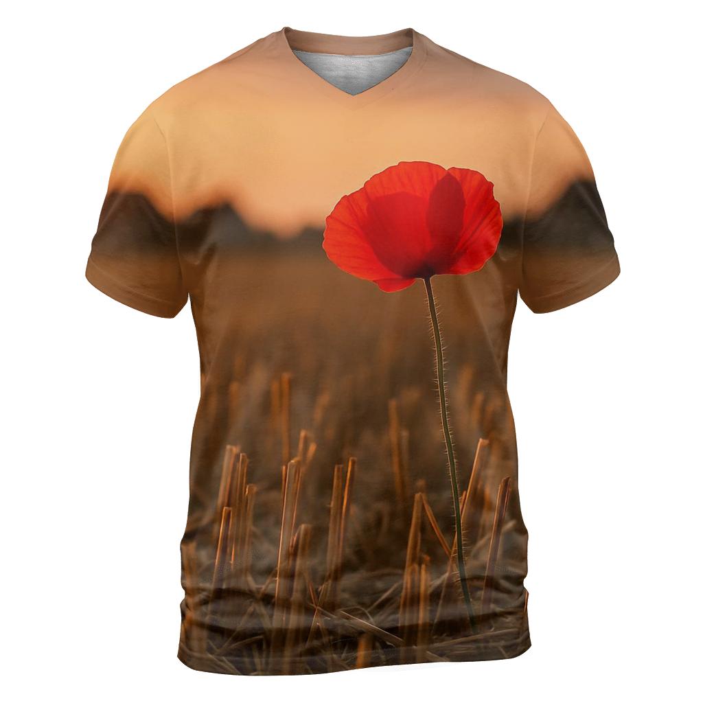 Poppy Remnant In Harvested Wheat Field designer pattern shirts
