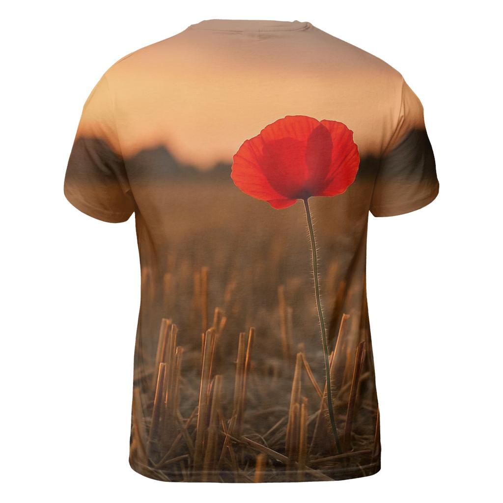 Poppy Remnant In Harvested Wheat Field designer pattern shirts