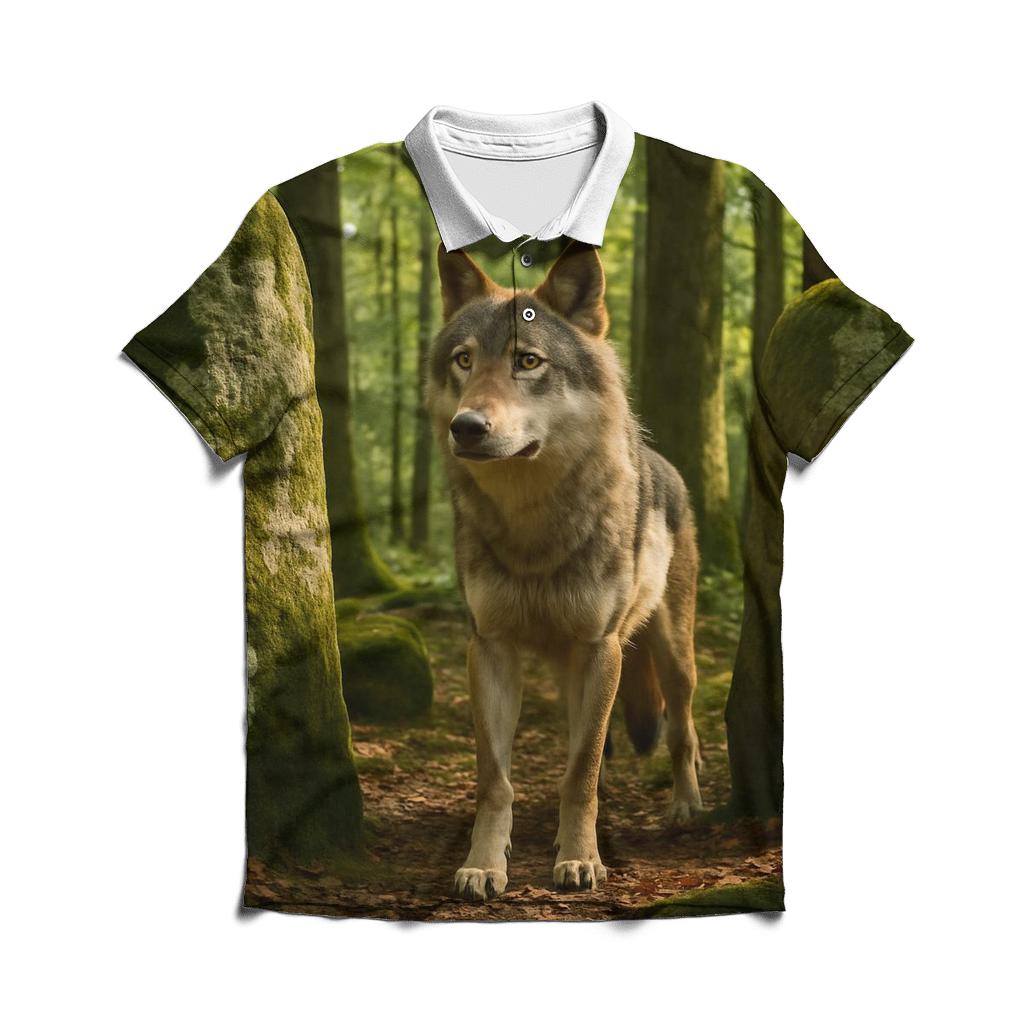 Eurasian Wolf At Ancient Forest Megaliths personalized polo shirts