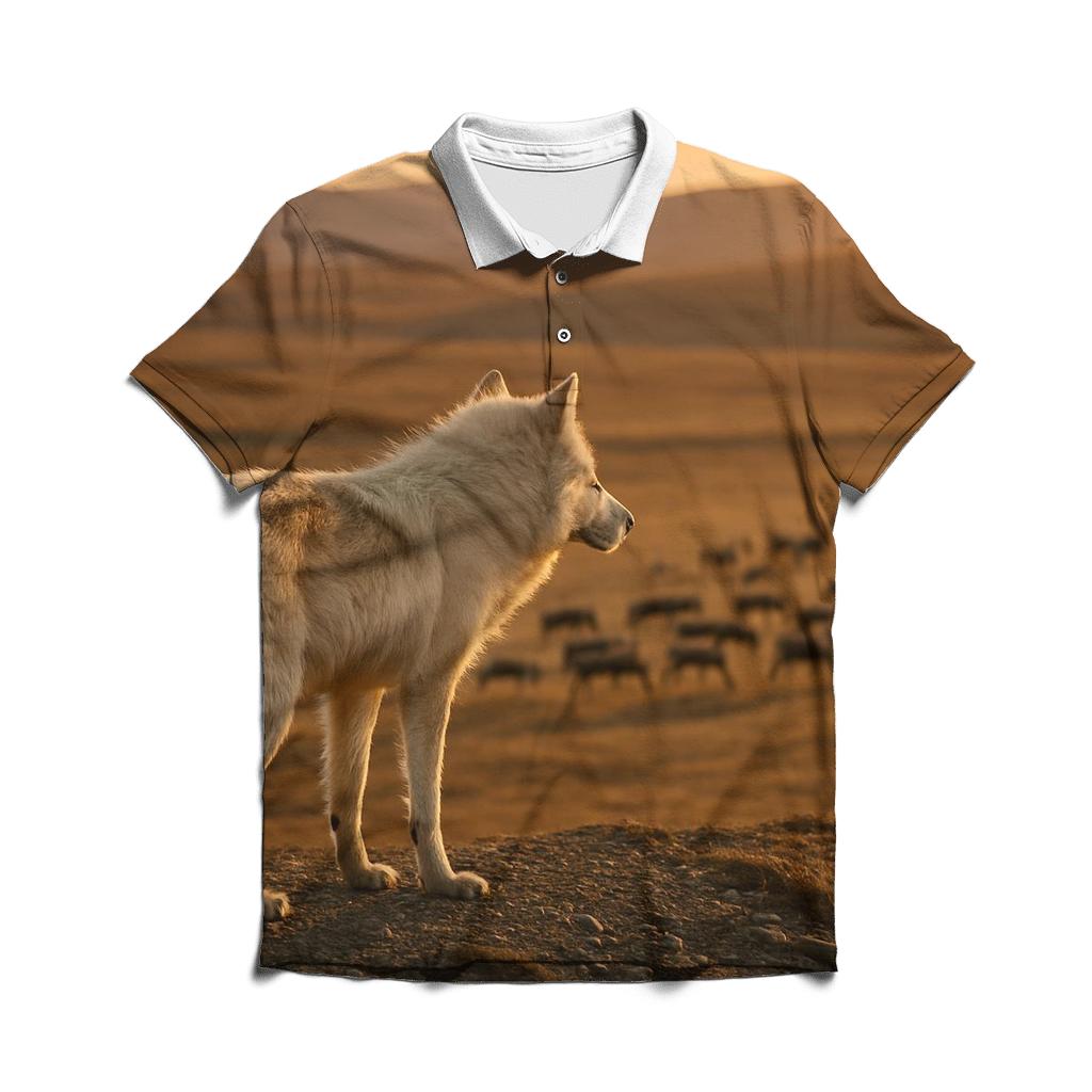 Tundra Wolf On Caribou Migration Ridge branded logo polo shirts