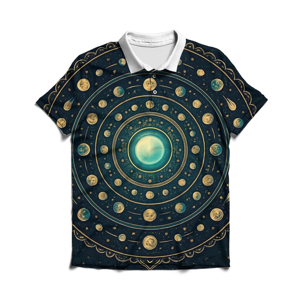 Luminous Planetary Mandala designer slim fit polos
