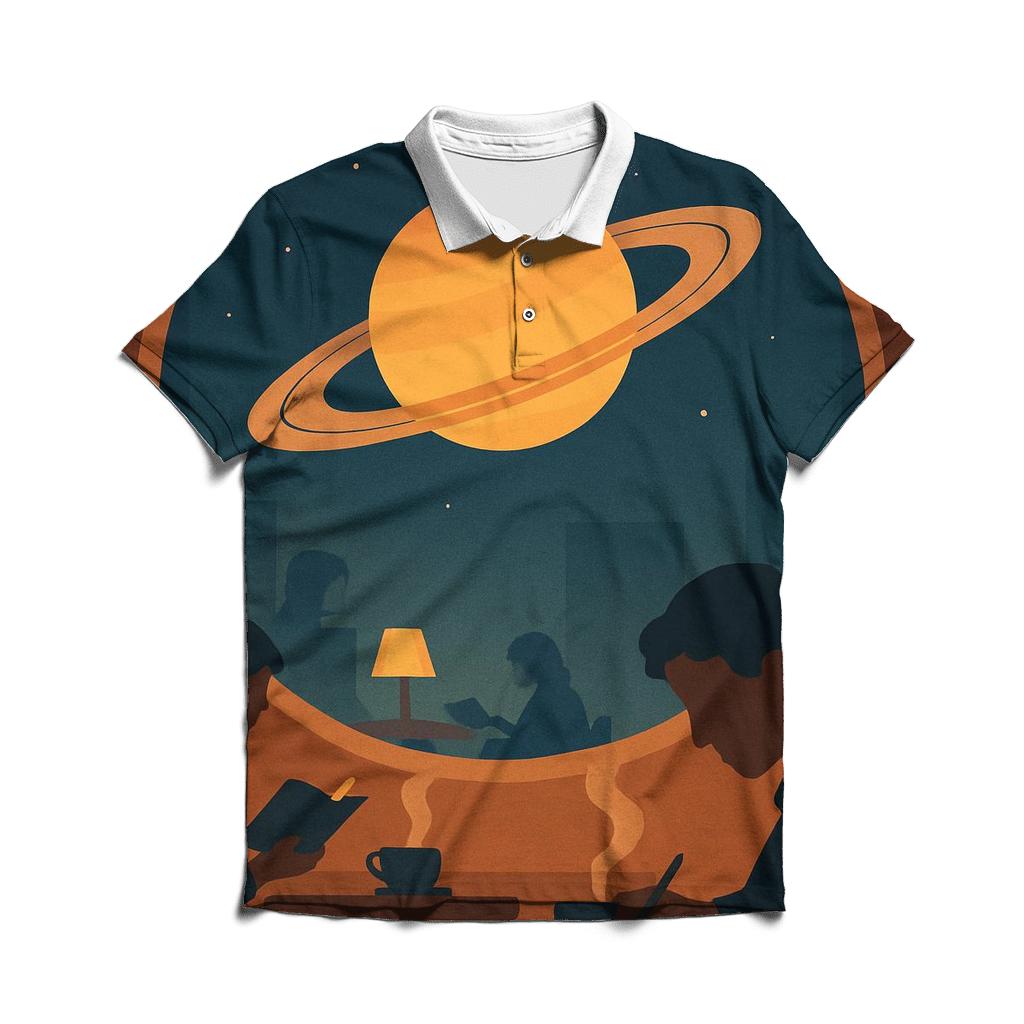 Saturn Cafe Window Scene stylish collar polo tees