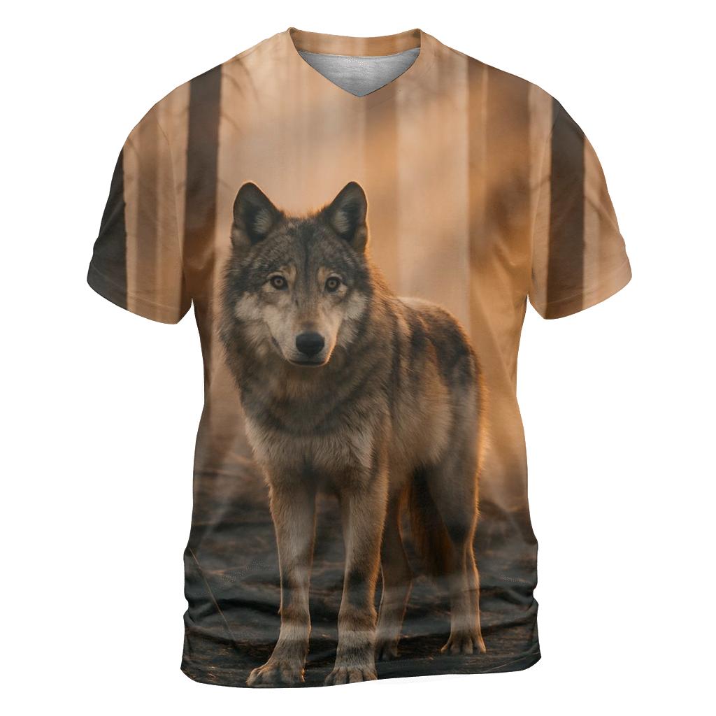 Timber Wolf At Forest Fire Edge artistic all-over print tops